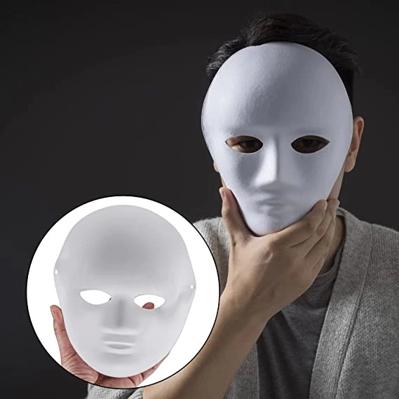 Beyaz Renk Boyanabilir Anonim Tam Yüz Cosplay Maske 24x18 Cm - Lisinya