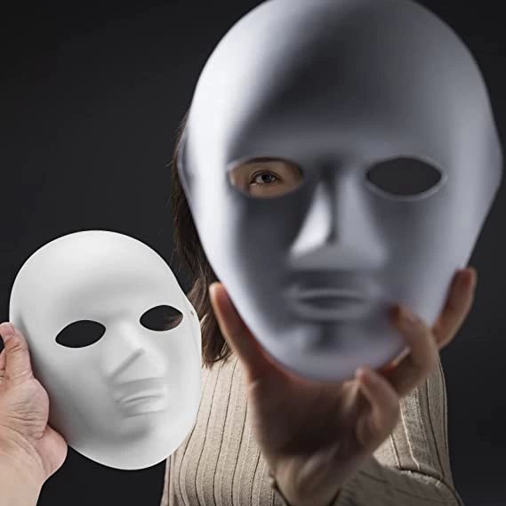 Beyaz Renk Boyanabilir Anonim Tam Yüz Cosplay Maske 24x18 Cm - Lisinya