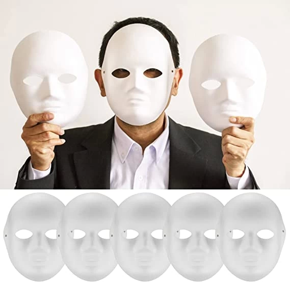 Beyaz Renk Boyanabilir Anonim Tam Yüz Cosplay Maske 24x18 Cm - Lisinya