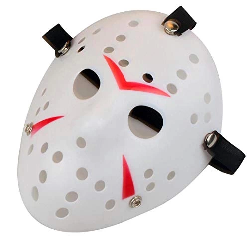 Beyaz Renk Kırmızı Çizgili Tam Yüz Hokey Jason Maskesi Hannibal Maskesi - Lisinya