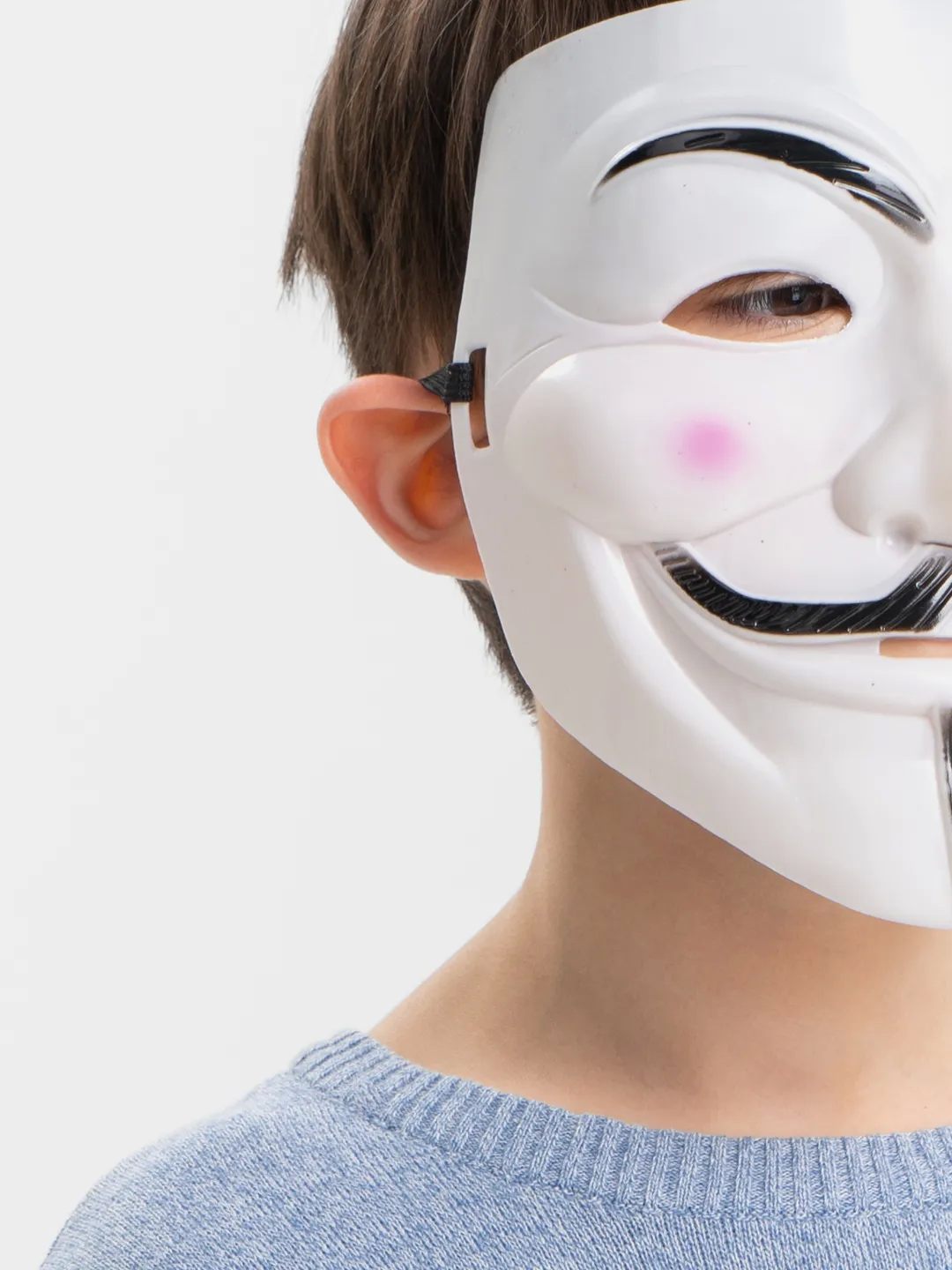 Beyaz Renk Pembe Yanaklı İthal V For Vendetta Maskesi - Lisinya