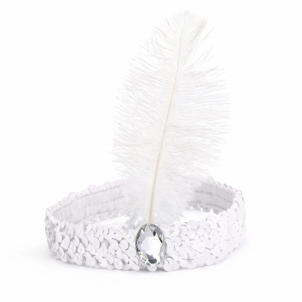 Beyaz Tüylü Retro Çarliston Saç Bandı - 70-80-90’lar Parti Tacı - Lisinya