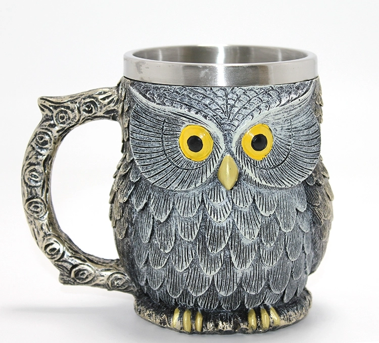 Bilge Baykuş Figürlü 3d Kabartmalı Paslanmaz Çelik Kupa Bardak Alk4383 - Lisinya