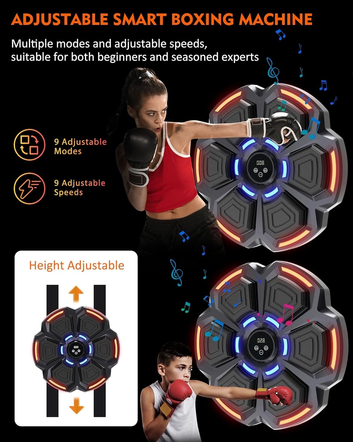Bluetooth Hoparlör Özellikli Duvar Boks Makinesı  9 Mod Seviye Ayarlı  Müzikli Boks Makinesı - Lisinya