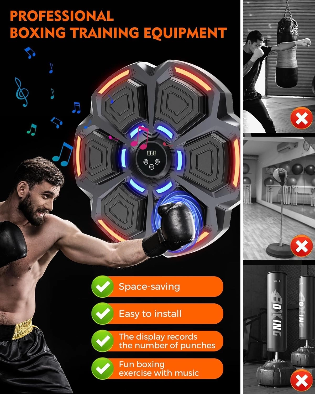 Bluetooth Hoparlör Özellikli Duvar Boks Makinesı  9 Mod Seviye Ayarlı  Müzikli Boks Makinesı - Lisinya