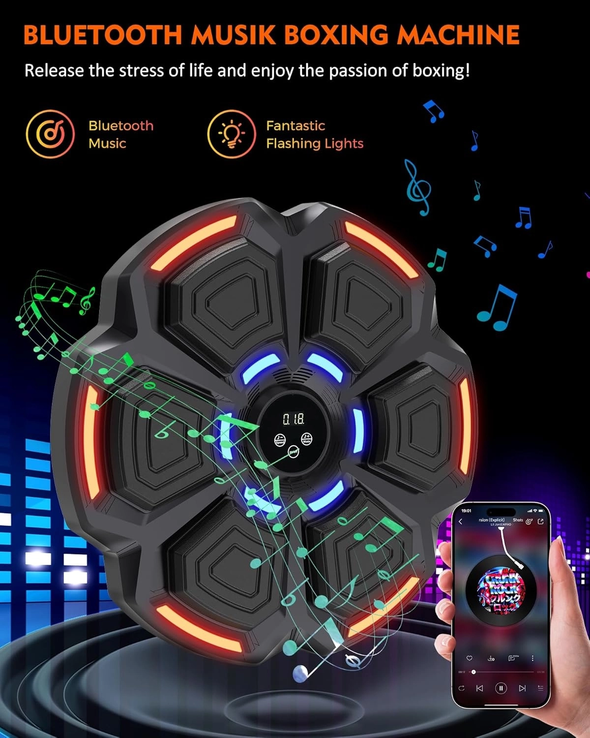 Bluetooth Hoparlör Özellikli Duvar Boks Makinesı  9 Mod Seviye Ayarlı  Müzikli Boks Makinesı - Lisinya