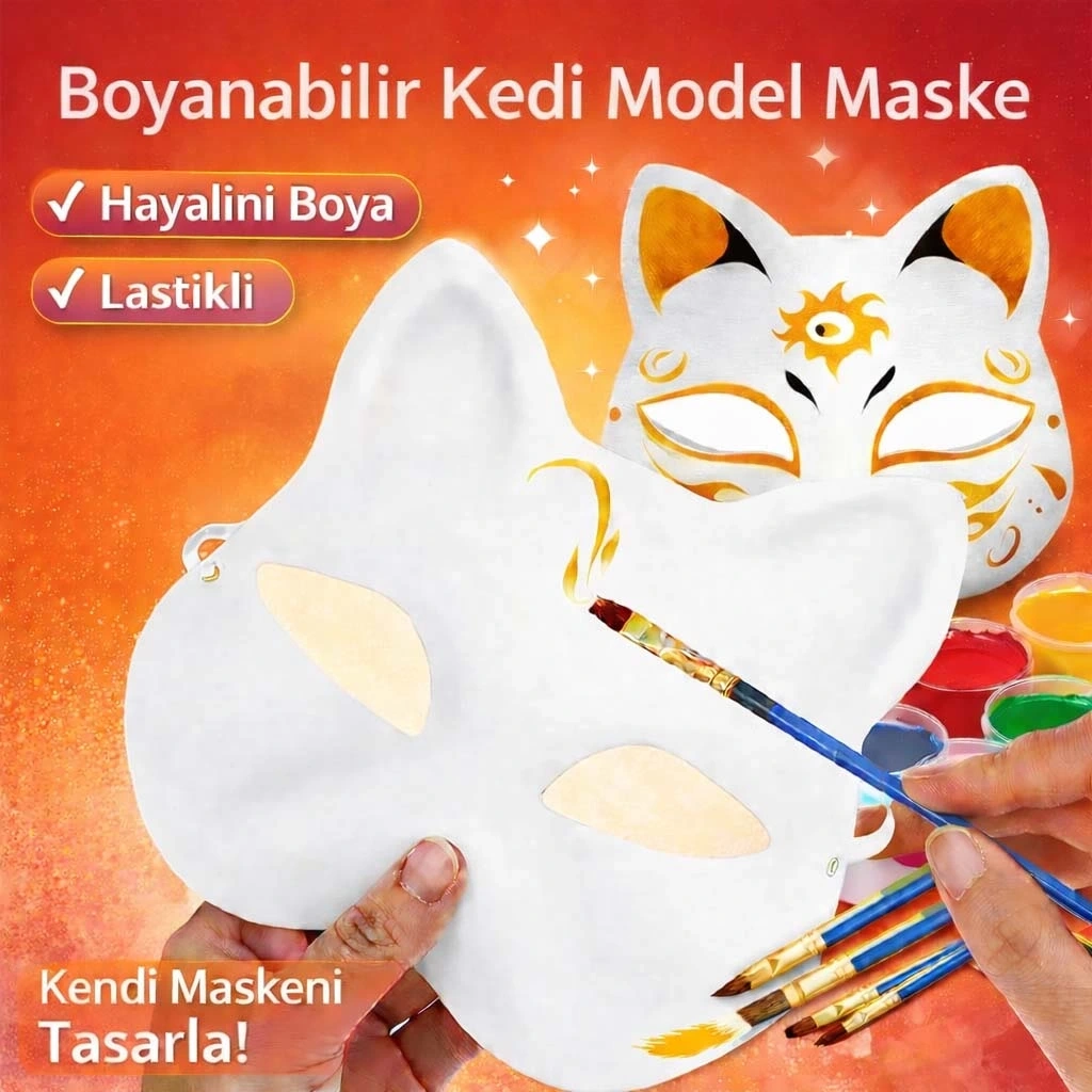 Boyanabilir Kedi Model Maske – Kendi Tasarımını Oluştur - Lisinya Boyanabilir Kedi Model Maske – Kendi Tasarımını Oluştur - Lisinya