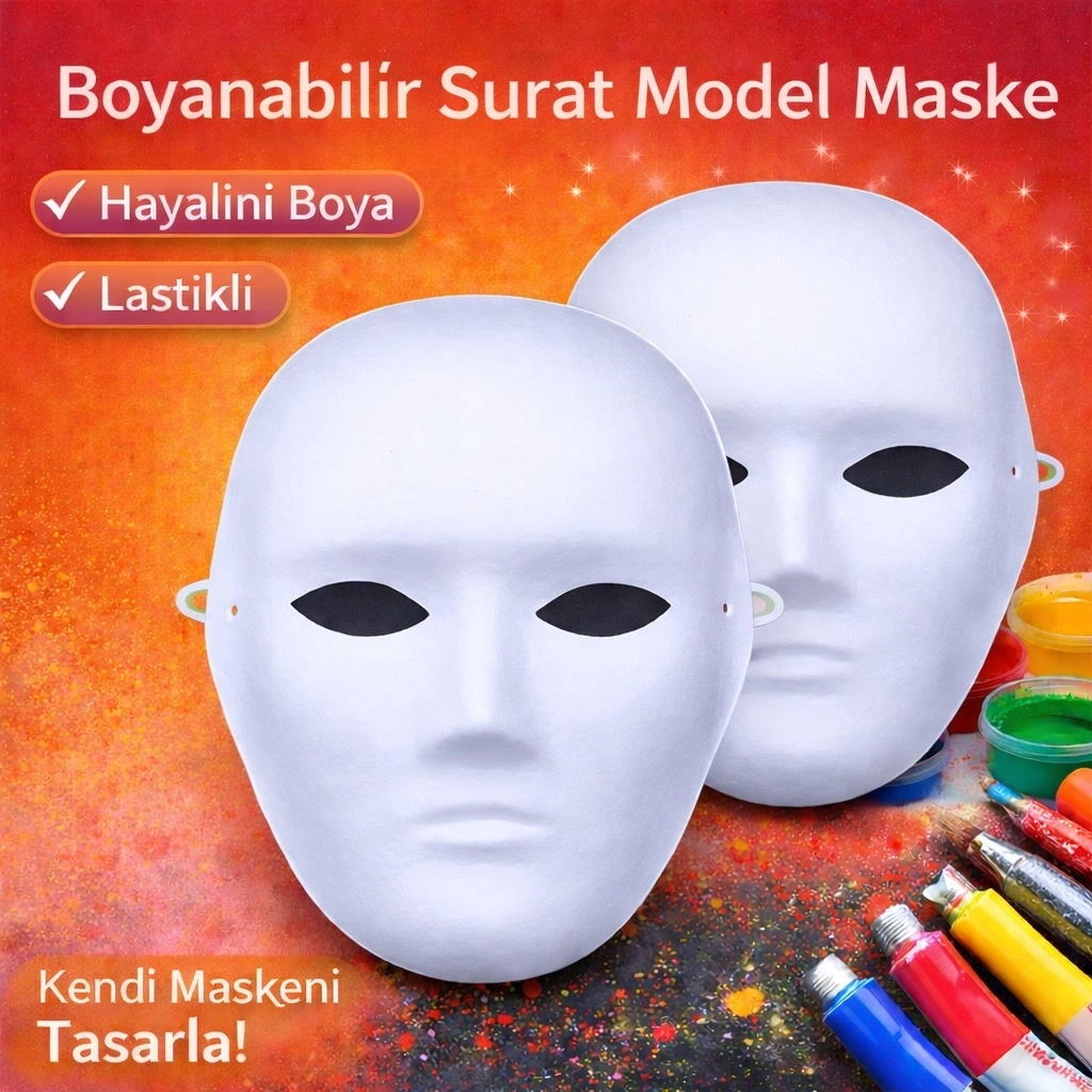 Boyanabilir Surat Model Maske – Lastikli | Kendin Tasarla - Lisinya
