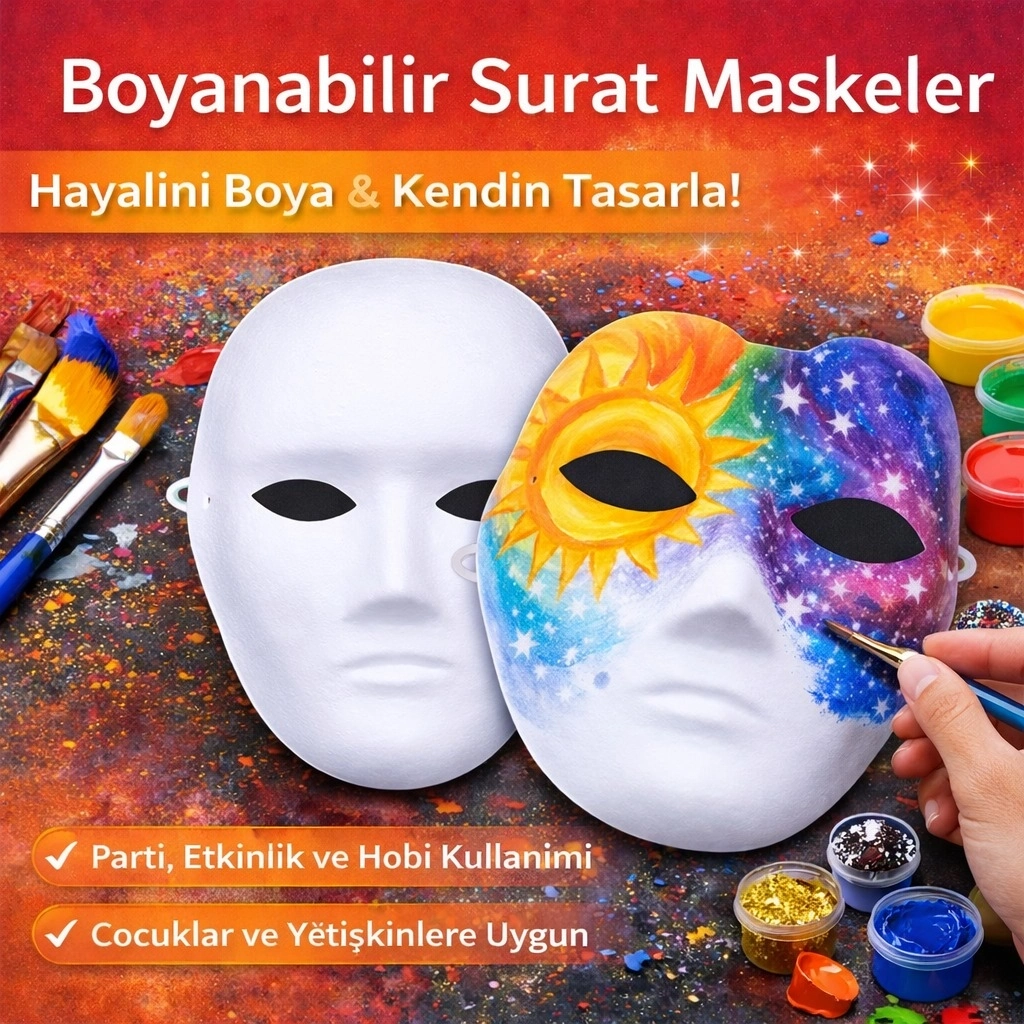 Boyanabilir Surat Model Maske – Lastikli | Kendin Tasarla - Lisinya