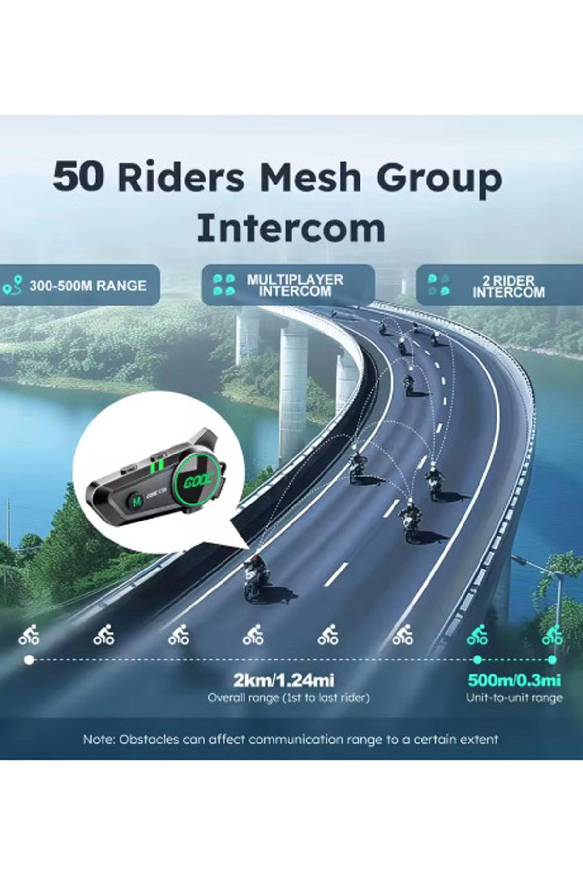 C50 2x Motosiklet Intercom Kask Kulaklık 1000 Mah Rgb Işıklı Çift Eşleşme - Lisinya