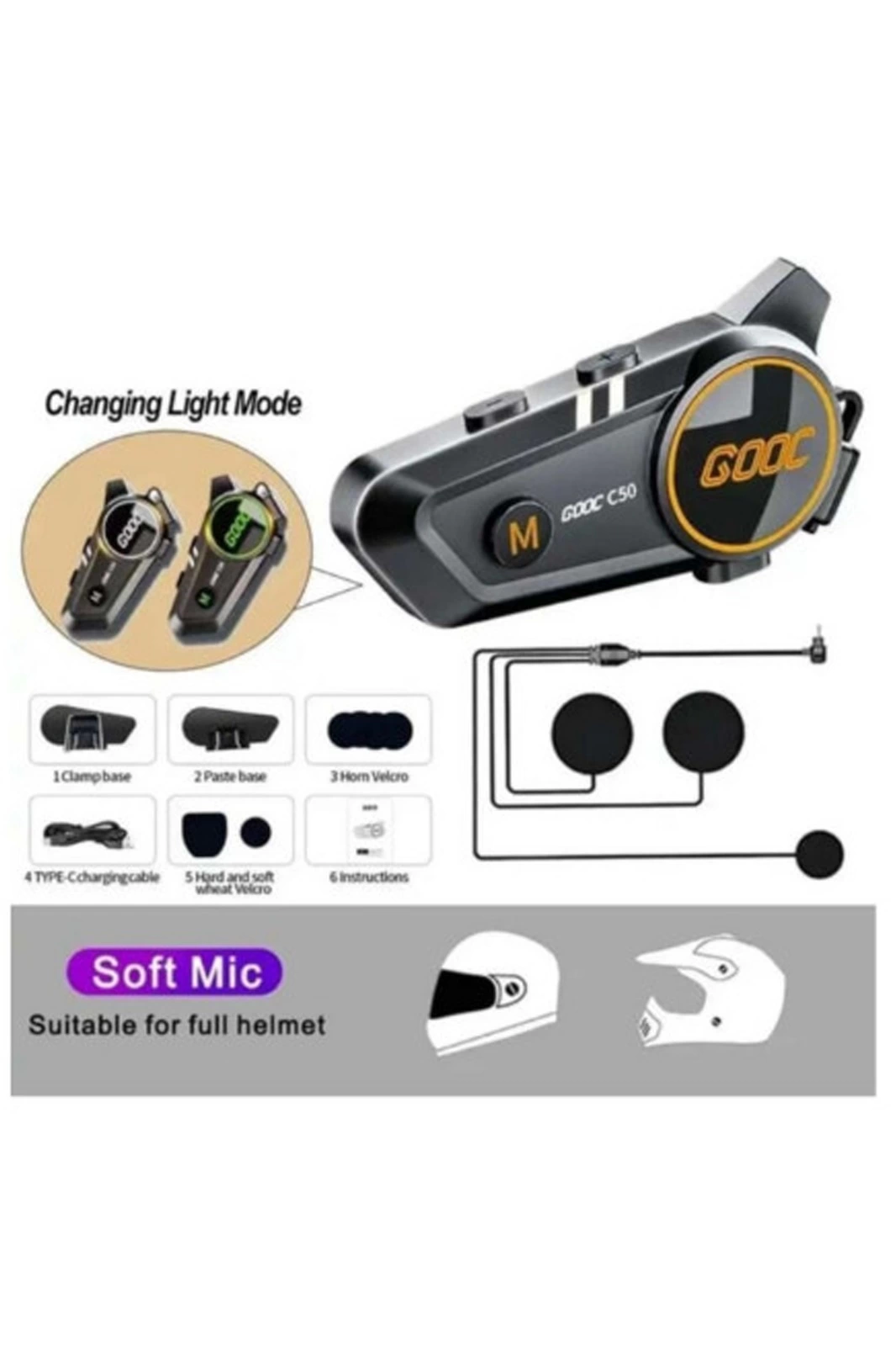C50 Motosiklet Intercom Kask Kulaklık 1000 Mah Rgb Işıklı Bluetooth Kulaklık Ip67 - Lisinya C50 Motosiklet Intercom Kask Kulaklık 1000 Mah Rgb Işıklı Bluetooth Kulaklık Ip67 - Lisinya