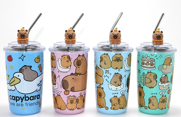 Capybara Figürlü Isı Muhafazalı Metal Pipetli Paslanmaz Çelik Kupa Alk4429 - Lisinya