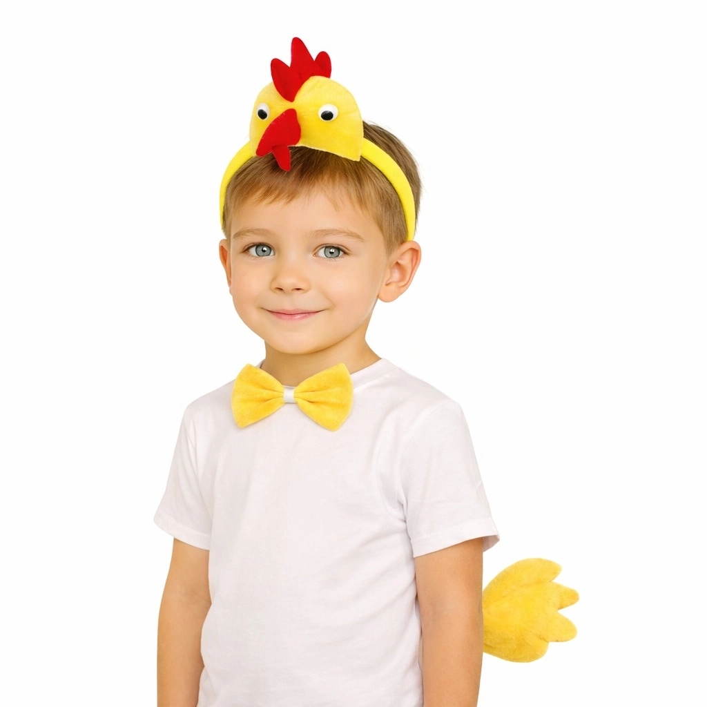 Çocuk Horoz Tavuk Kostüm Seti 3 Parça (taç + Papyon + Kuyruk) - Lisinya