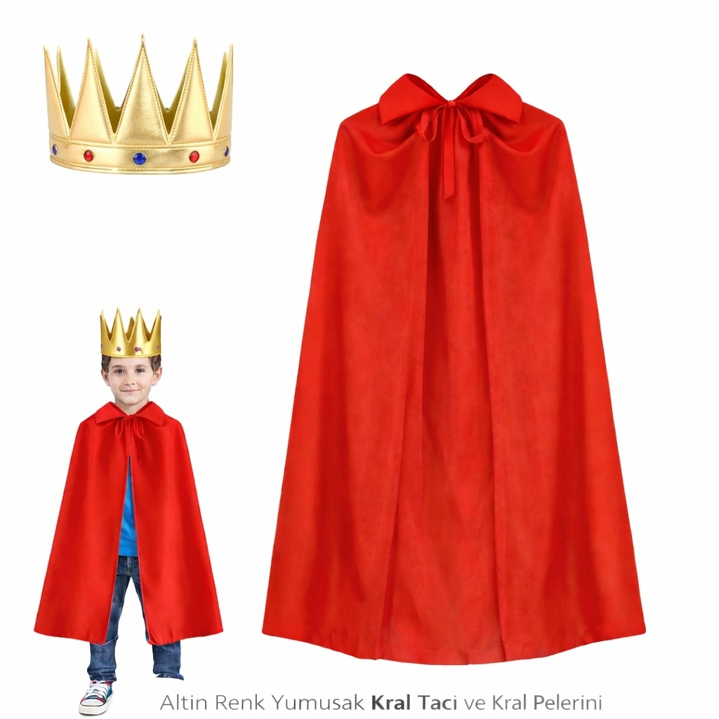 Çocuk Kral Kostüm Seti (taç + Pelerin) - Lisinya
