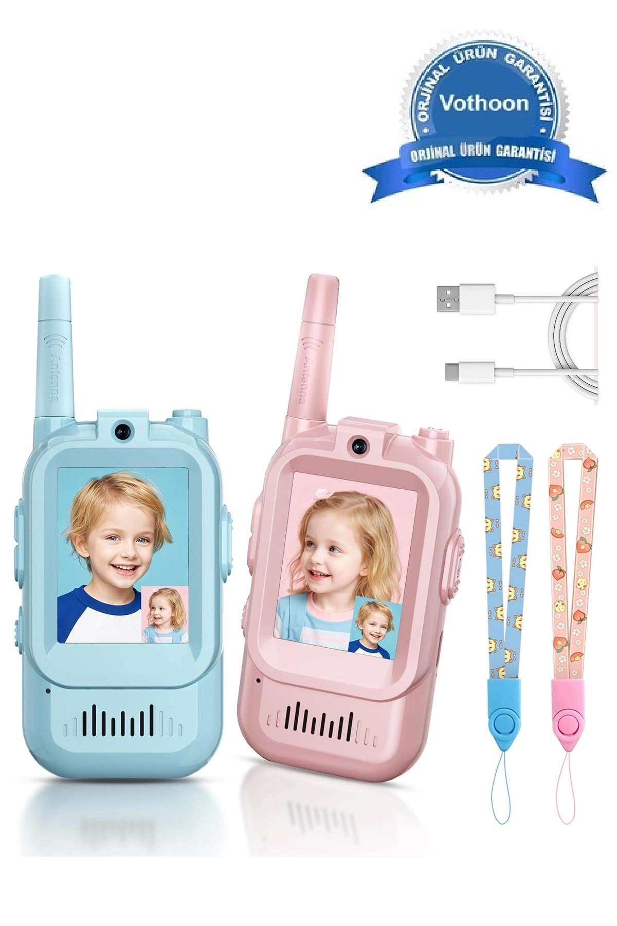 Çocuklar Için Görüntülü Telsiz Konuşma Özellıklı El Telsizi Şarj Edılebılır 50 Mt Menzil Kablosuz Gerektirmez - Lisinya