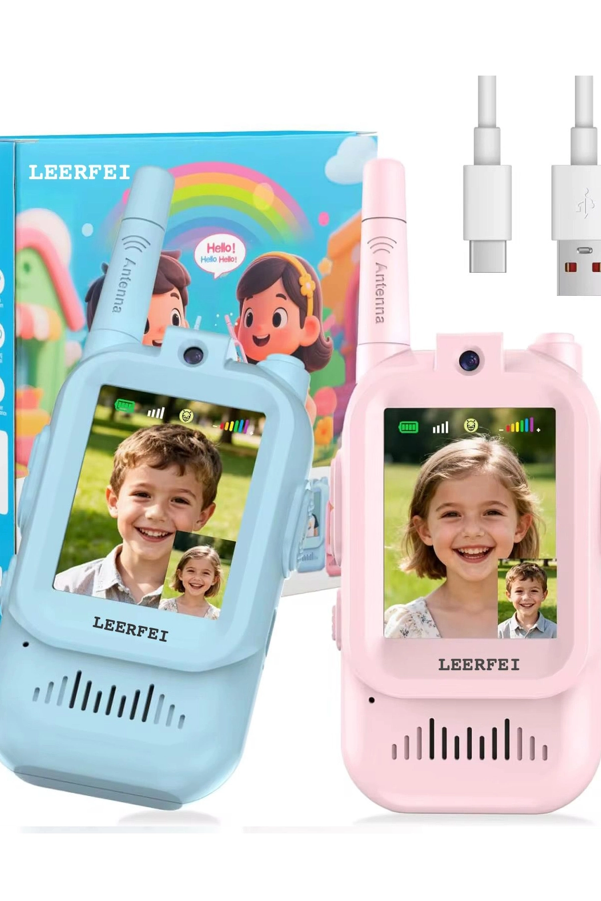 Çocuklar Için Görüntülü Telsiz Konuşma Özellıklı El Telsizi Şarj Edılebılır 50 Mt Menzil Kablosuz Gerektirmez - Lisinya