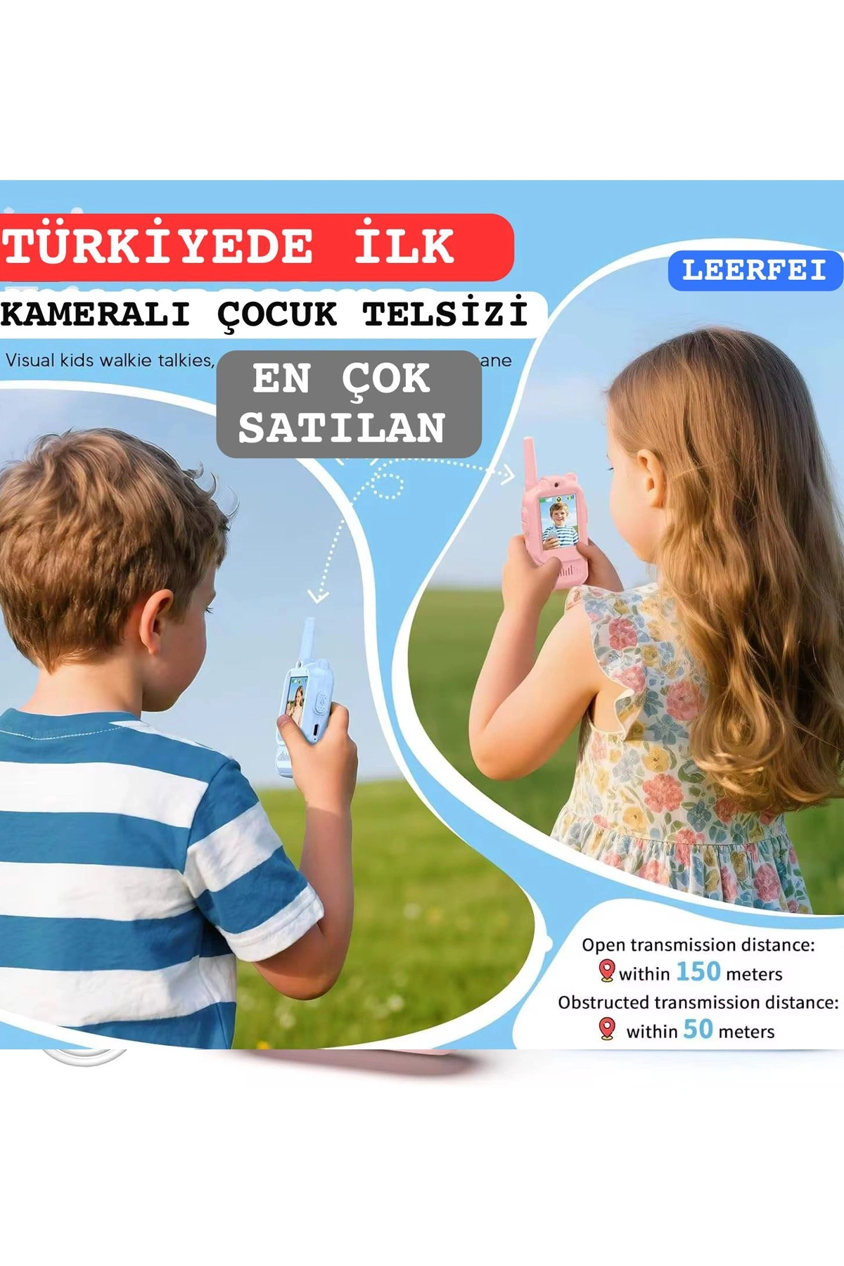 Çocuklar Için Görüntülü Telsiz Konuşma Özellıklı El Telsizi Şarj Edılebılır 50 Mt Menzil Kablosuz Gerektirmez - Lisinya