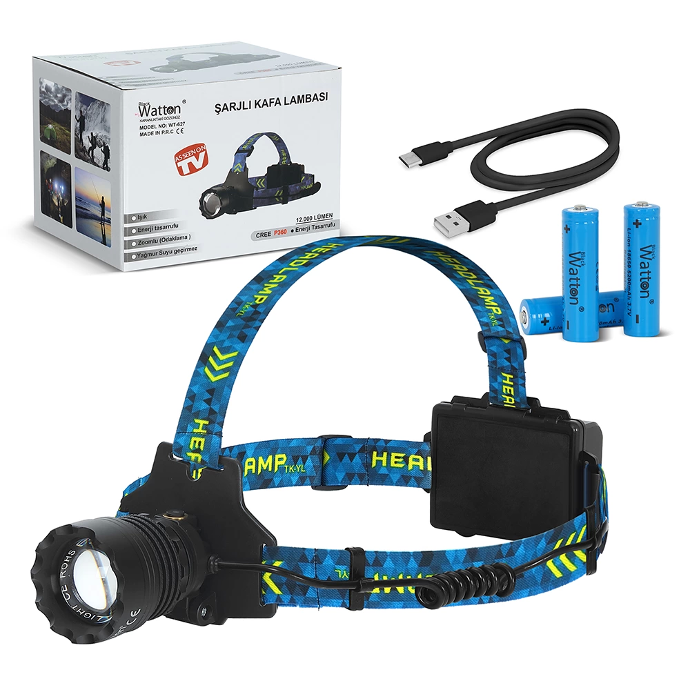 Cree P360 - 12,000 Lümen Şarjlı Kafa Lambası Wt-627 - Lisinya Cree P360 - 12,000 Lümen Şarjlı Kafa Lambası Wt-627 - Lisinya