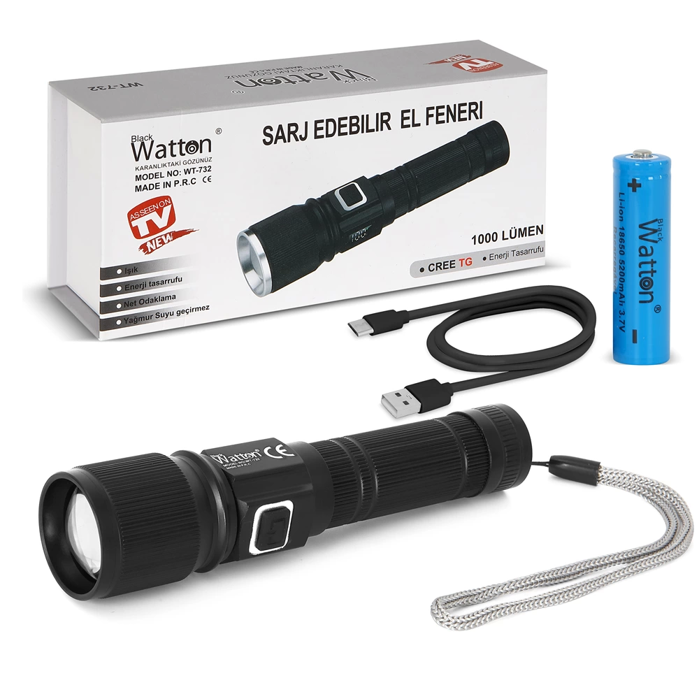 Cree Tg Led 1000 Lümen Göstergeli Fonksiyonel El Feneri Wt-732 - Lisinya Cree Tg Led 1000 Lümen Göstergeli Fonksiyonel El Feneri Wt-732 - Lisinya