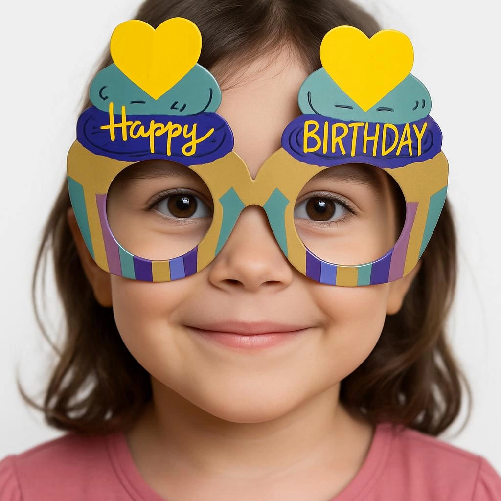 Cupcake Temalı Doğum Günü Renkli Karton Happy Birthday Gözlüğü 6 Adet - Lisinya