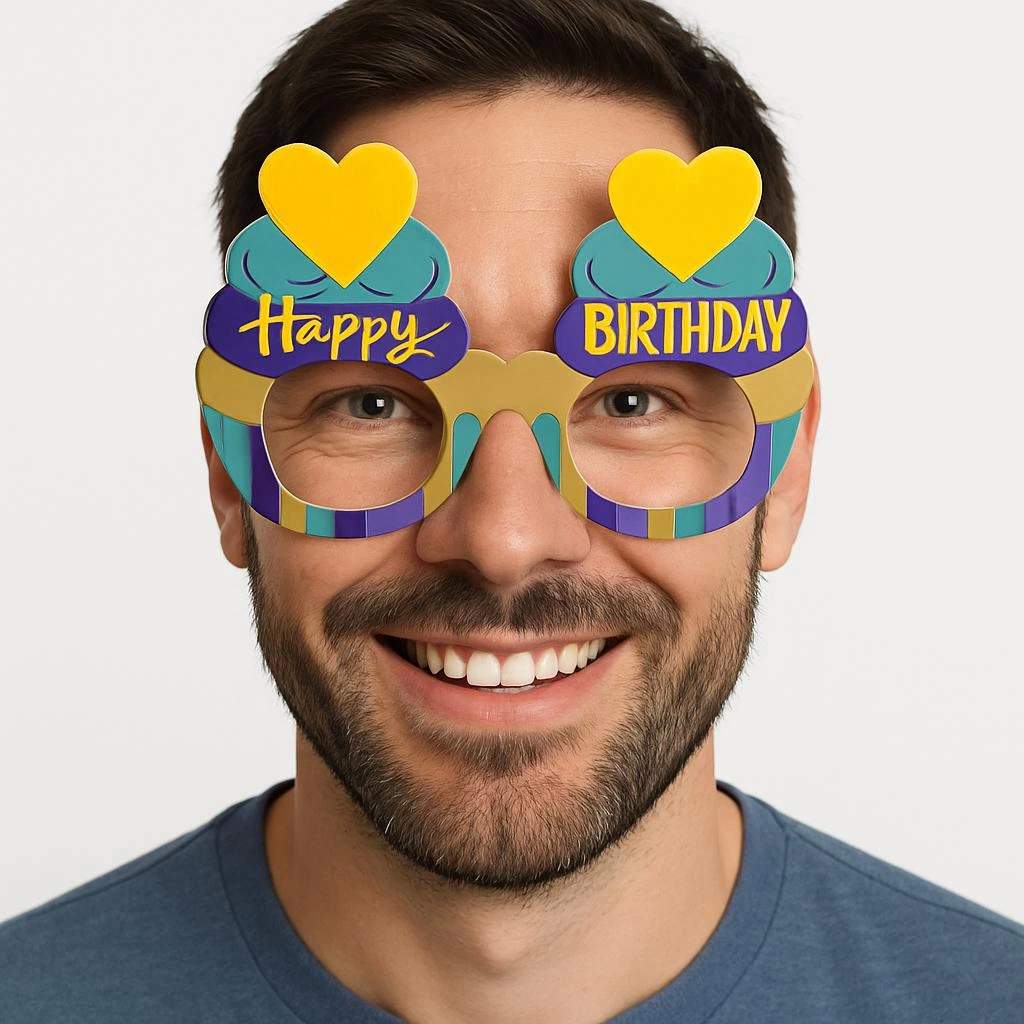 Cupcake Temalı Doğum Günü Renkli Karton Happy Birthday Gözlüğü 6 Adet - Lisinya