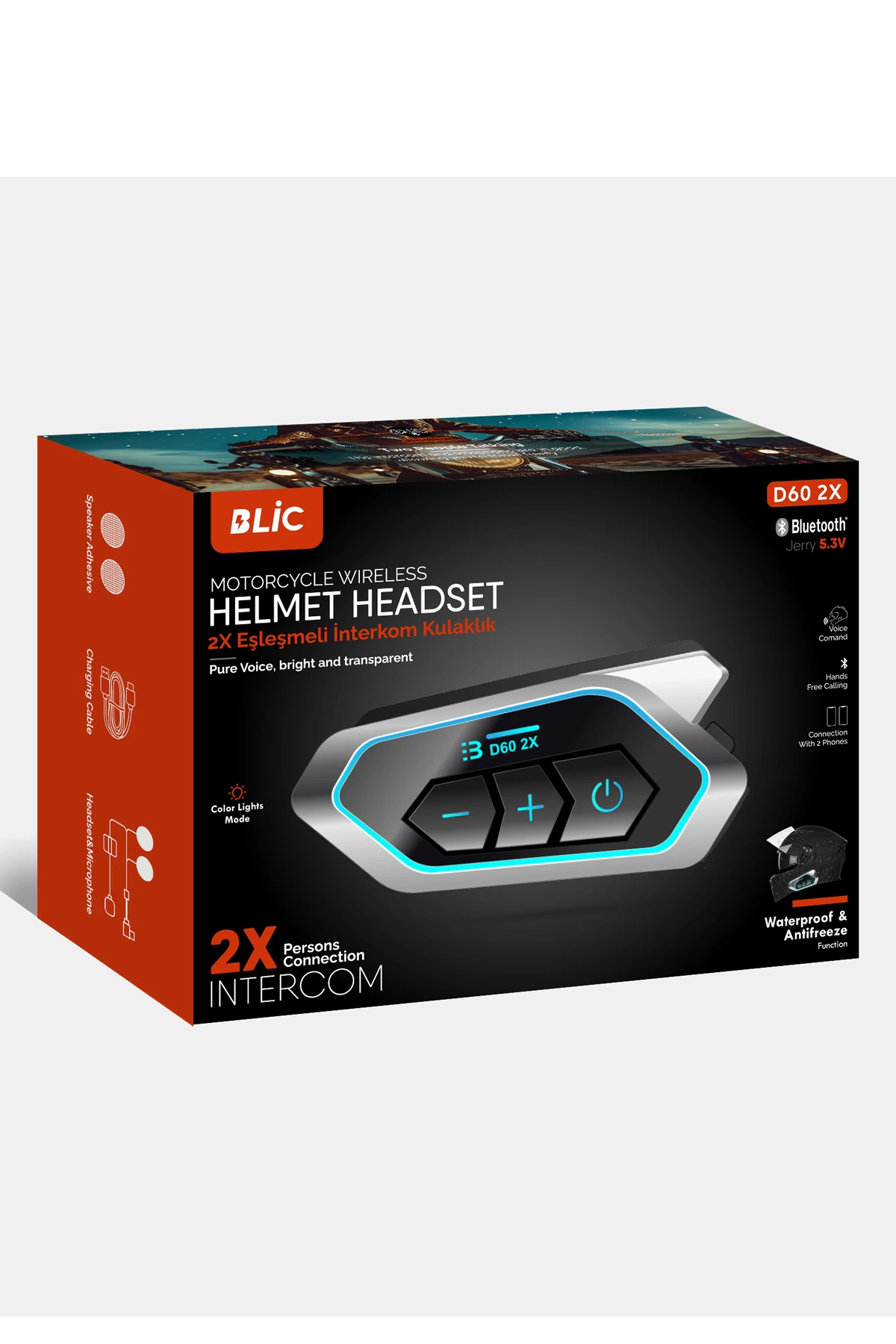 D60 2x Motosiklet Kask Kulaklığı Bluetooth Intercom Rgb Işıklı 2 Intercom Bağlantılı - Lisinya