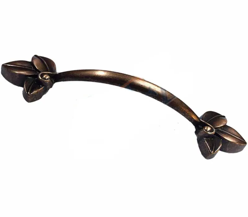 Dekoratif Zamak Yaprak Kulp - 96mm, Eskitme, 100 Adet - Lisinya