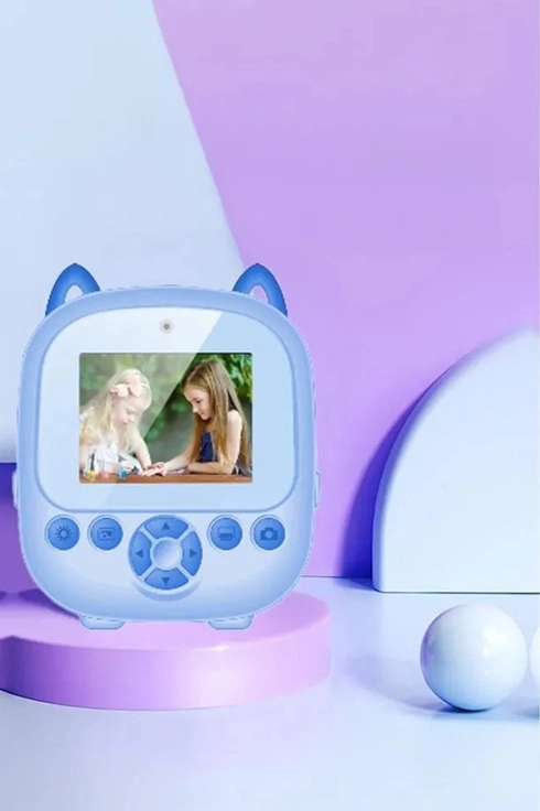 Dijital Video Fotoğraf App Destekli Çocuk Kamerası Termal Resim Kağıt Baskılı Yazıcı Mavi - Lisinya
