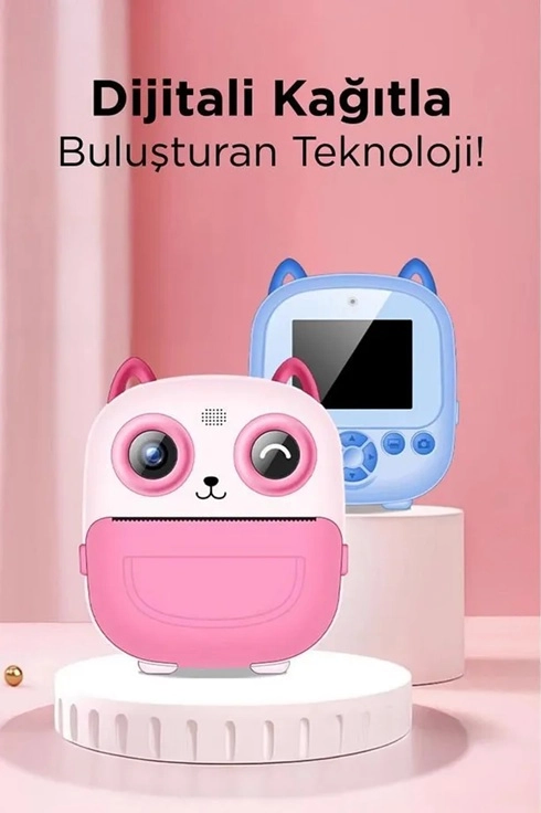 Dijital Video Fotoğraf App Destekli Çocuk Kamerası Termal Resim Kağıt Baskılı Yazıcı Mavi - Lisinya