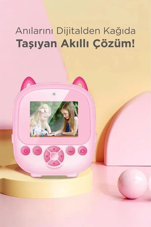 Dijital Video Fotoğraf App Destekli Çocuk Kamerası Termal Resim Kağıt Baskılı Yazıcı Pembe - Lisinya
