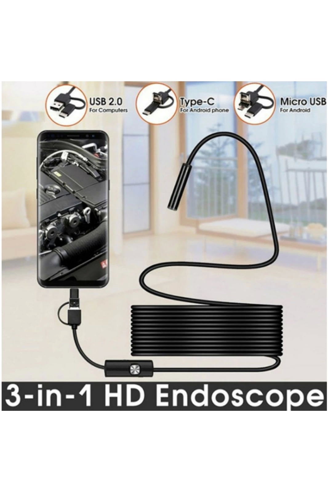 Endoskop 3 İn 1 Yılan Kamera Usb Micro Usb Type-c 20 Metre Sert Kablo - Lisinya Endoskop 3 İn 1 Yılan Kamera Usb Micro Usb Type-c 20 Metre Sert Kablo - Lisinya