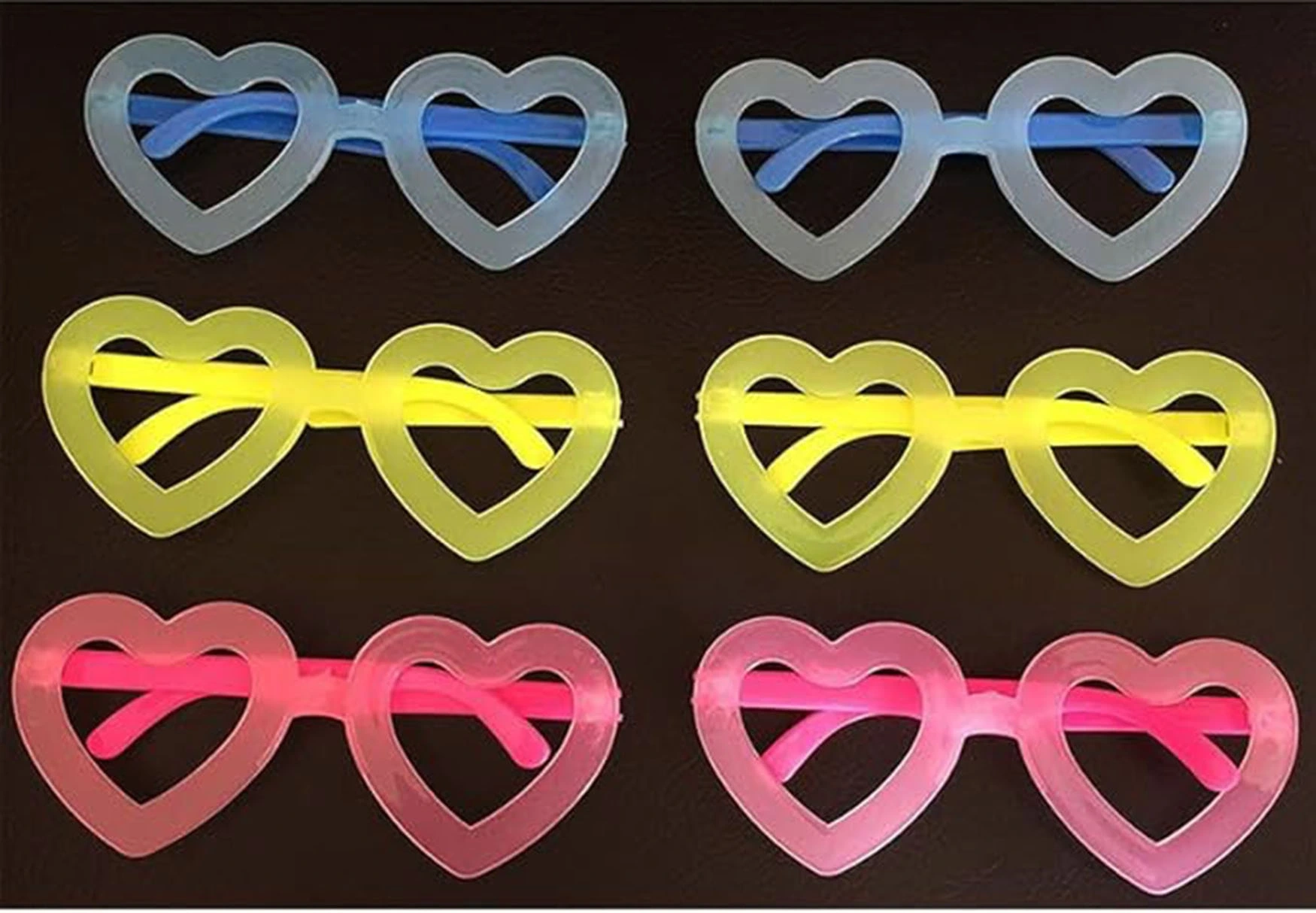 Fosforlu Kalp Model Glow Parti Gözlüğü Karanlıkta Yanan Gözlükler 12 Adet - Lisinya