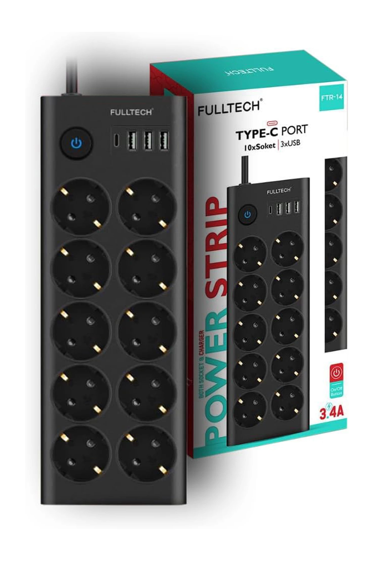 Ftr14 Type-c Girişli Akım Korumalı 10’lu Priz, 3 Usb - Lisinya