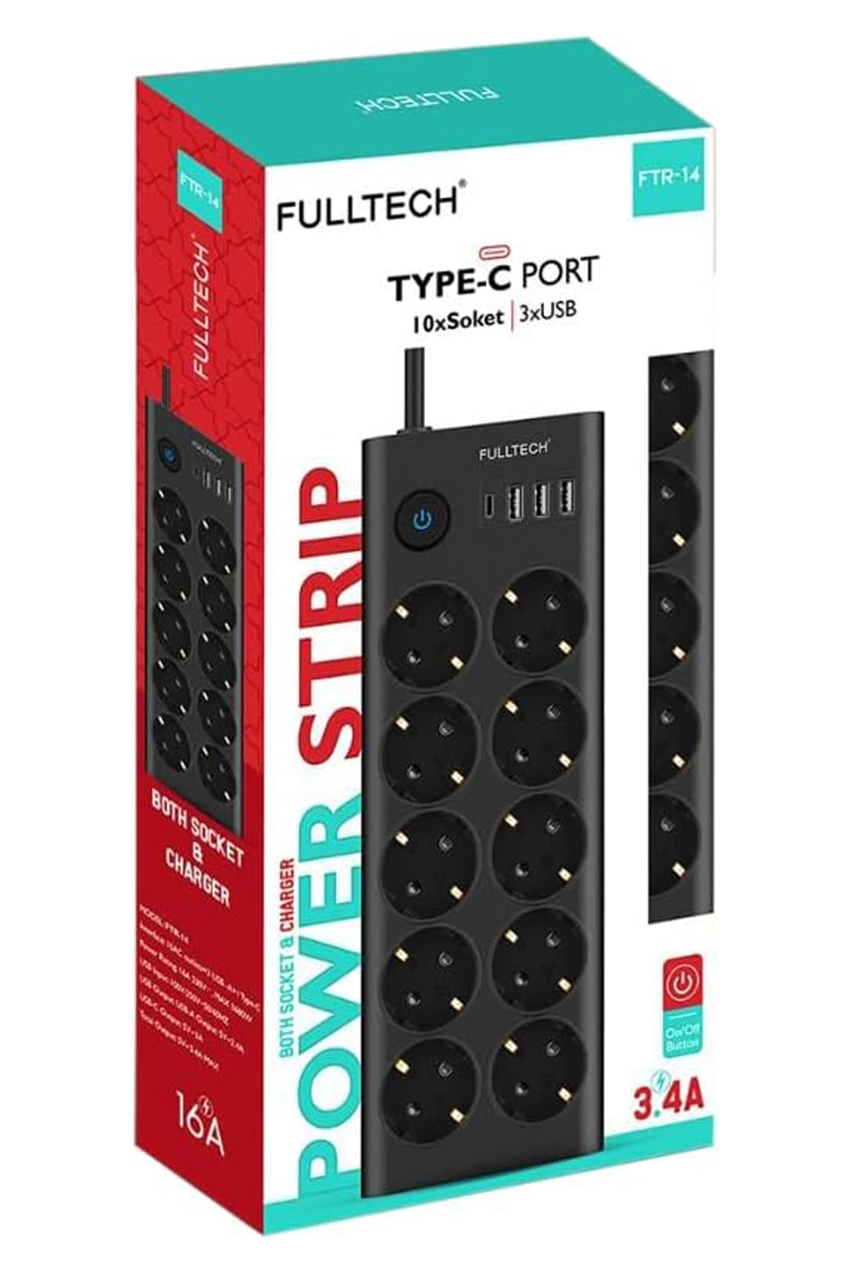 Ftr14 Type-c Girişli Akım Korumalı 10’lu Priz, 3 Usb - Lisinya
