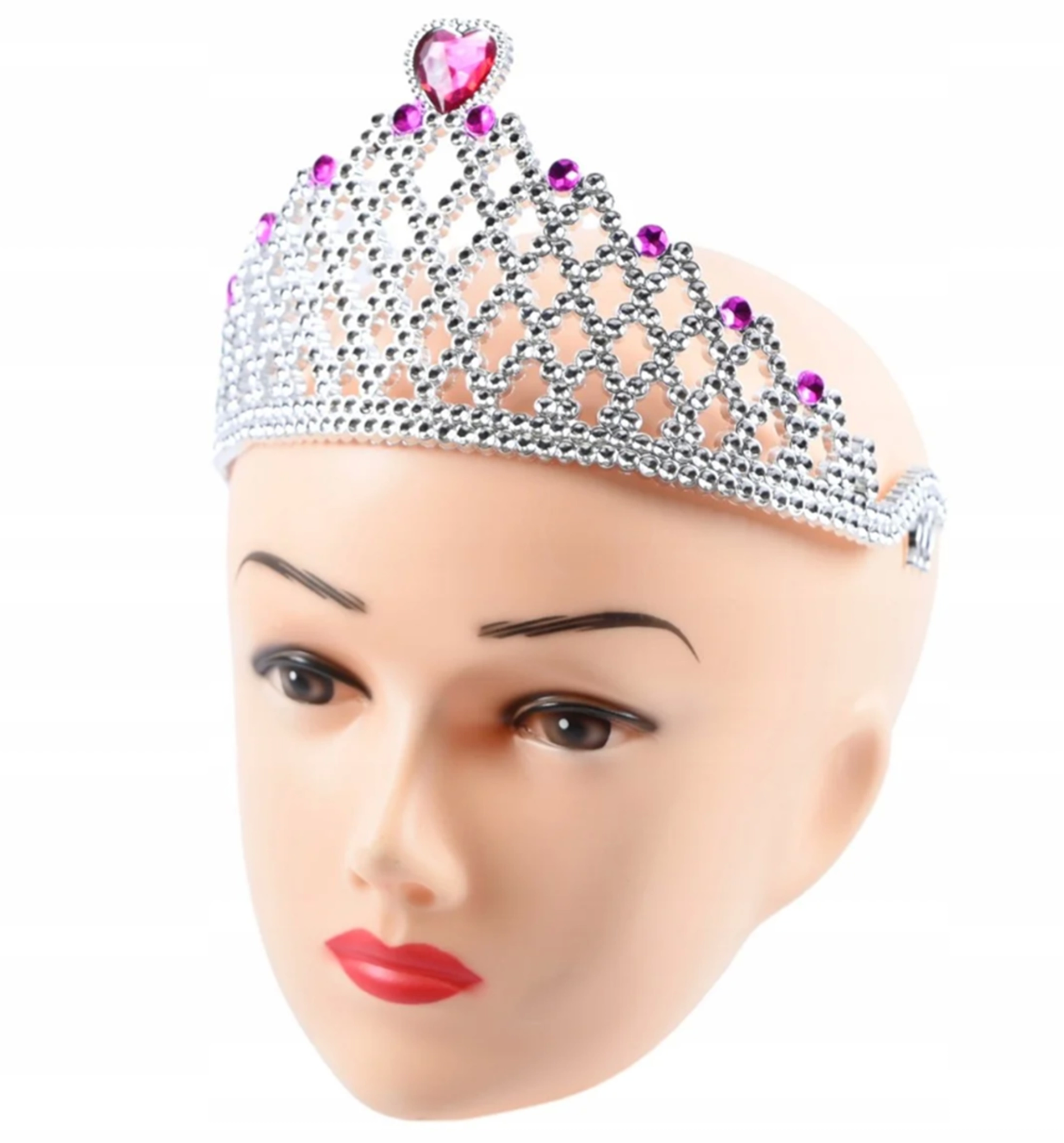 Fuşya Kalpli Gümüş Renk Kraliçe Tacı Prenses Tacı - Lisinya Fuşya Kalpli Gümüş Renk Kraliçe Tacı Prenses Tacı - Lisinya