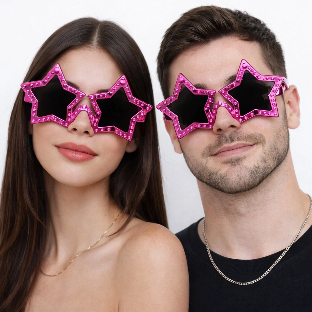 Fuşya Renk Disko Yıldızı Retro Parti Gözlüğü 16x7 Cm - Lisinya