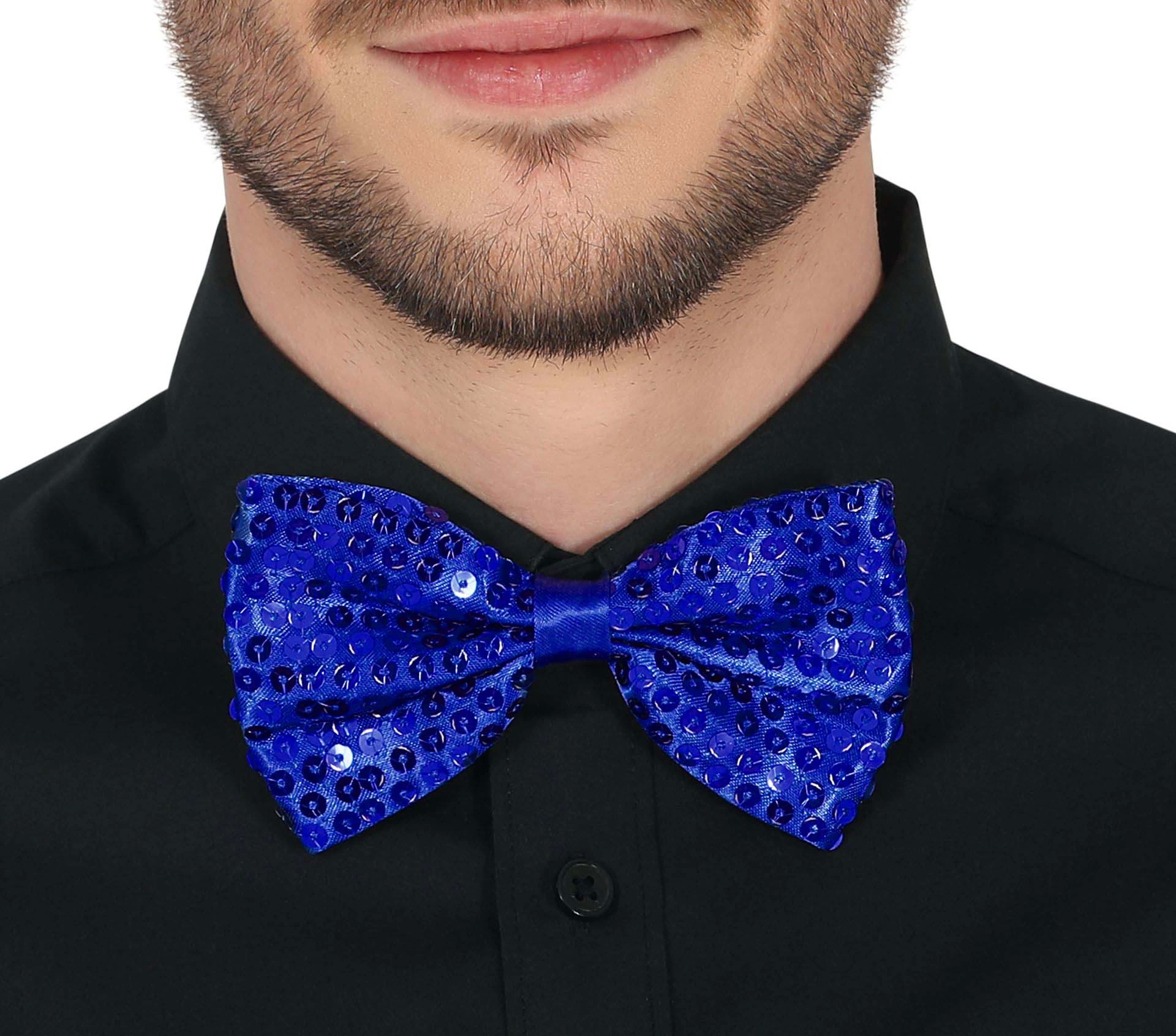 Gece Işıltısı Mavi Payetli Pullu Papyon 7x2 Cm - Lisinya