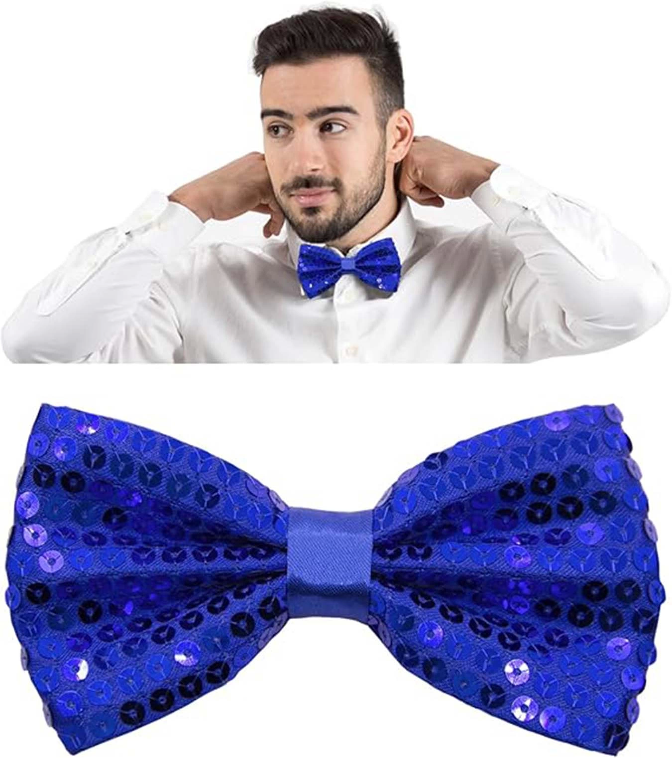 Gece Işıltısı Mavi Payetli Pullu Papyon 7x2 Cm - Lisinya