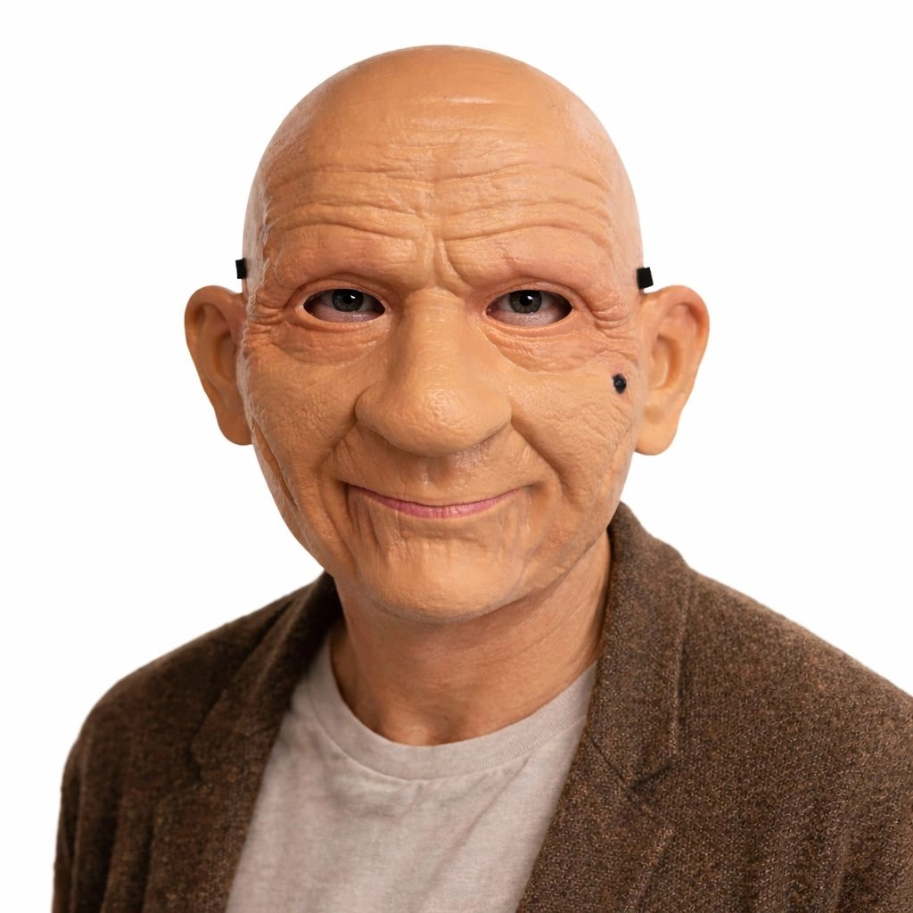 Gerçekçi Yaşlı Adam Maskesi – Lateks Görünümlü Plastik Korku Maskesi - Lisinya