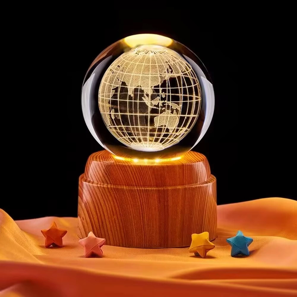 Gezegen Dünya Tasarımlı Usb&039li Dönen Cam Küre - Lisinya Gezegen Dünya Tasarımlı Usb&039li Dönen Cam Küre - Lisinya