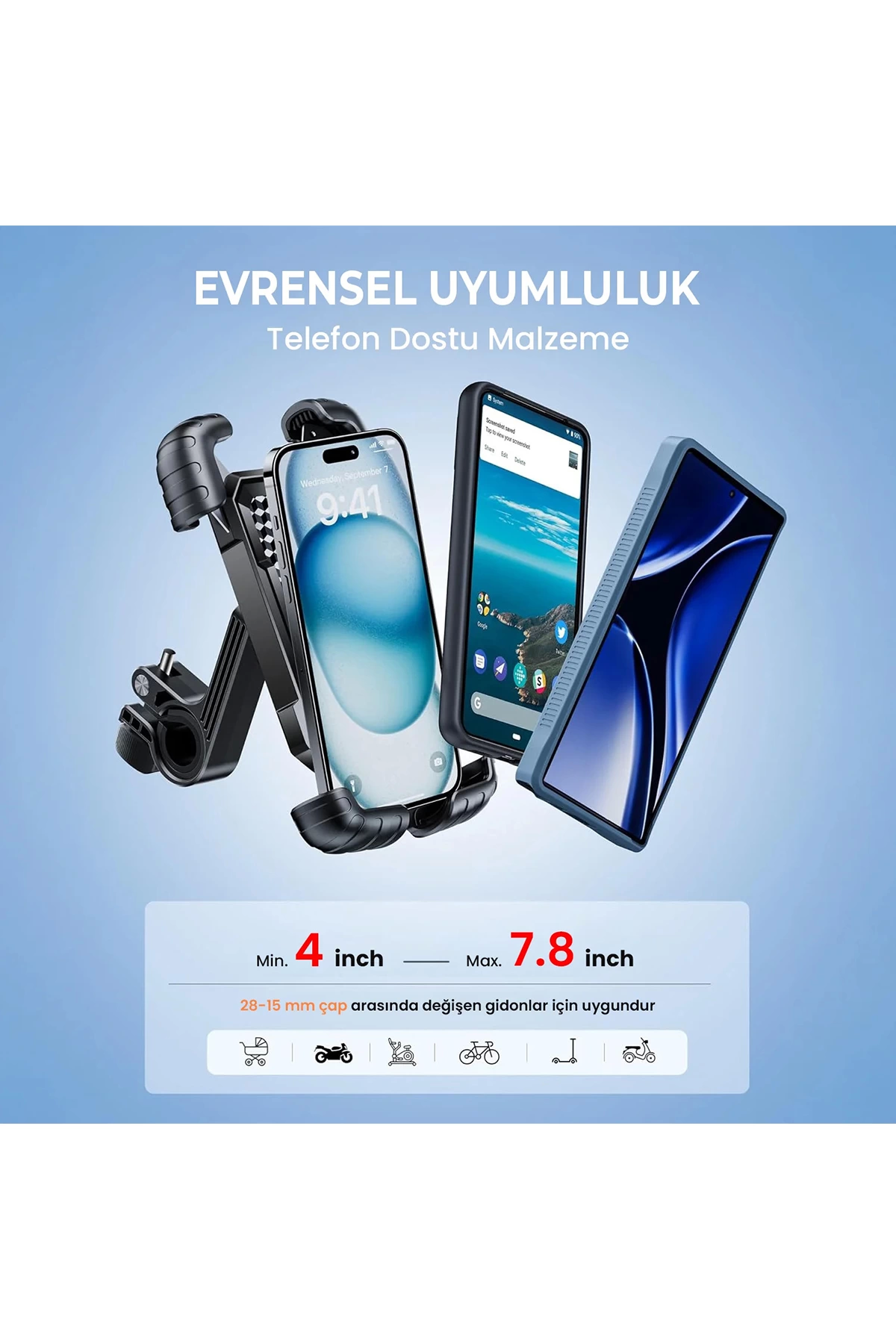 Gidon Bağlantılı Bisiklet Motosiklet İçin Esnek Abs 4-7.8″ İnç Telefon Tutucu 360° Dönebilen Tasarım - Lisinya Gidon Bağlantılı Bisiklet Motosiklet İçin Esnek Abs 4-7.8″ İnç Telefon Tutucu 360° Dönebilen Tasarım - Lisinya