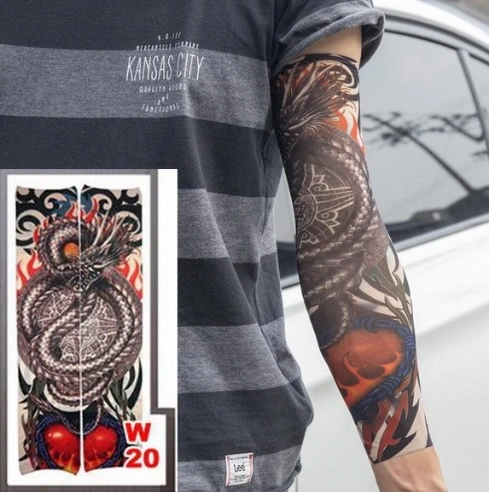 Giyilebilir Kol Dövmesi Çorap Dövme 3d Baskılı Kol Bacak Dövme 2 Adet Model 7 - Lisinya