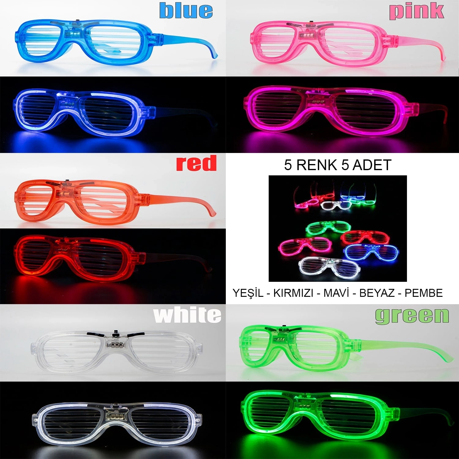 Glow Model Led Işıklı Parti Gözlüğü 3 Modlu 5 Renk 5 Adet - Lisinya Glow Model Led Işıklı Parti Gözlüğü 3 Modlu 5 Renk 5 Adet - Lisinya