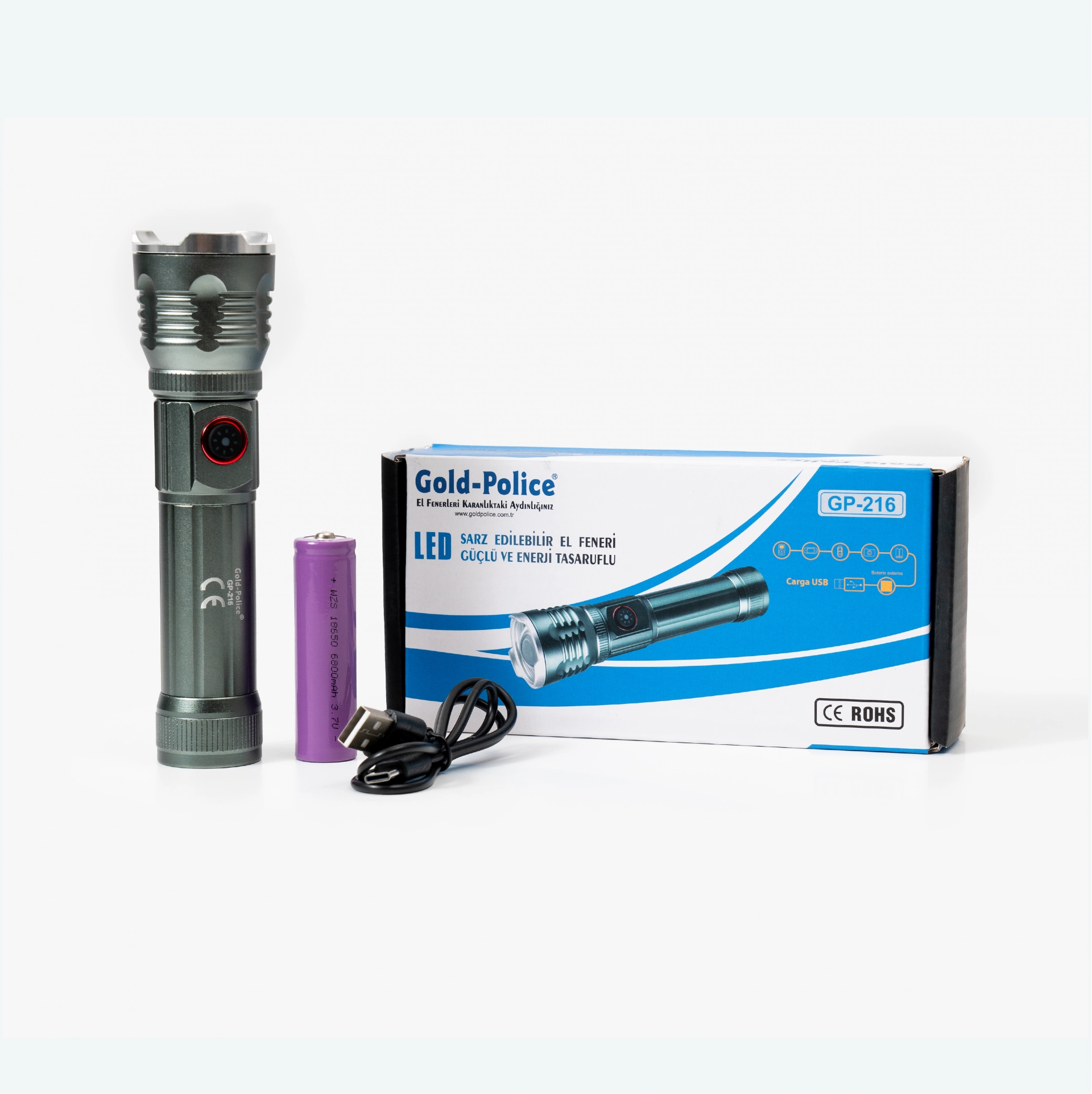 Gold Police Gp-216 Şarjlı El Feneri Güçlü Tg Led 2000 Lümen - Lisinya