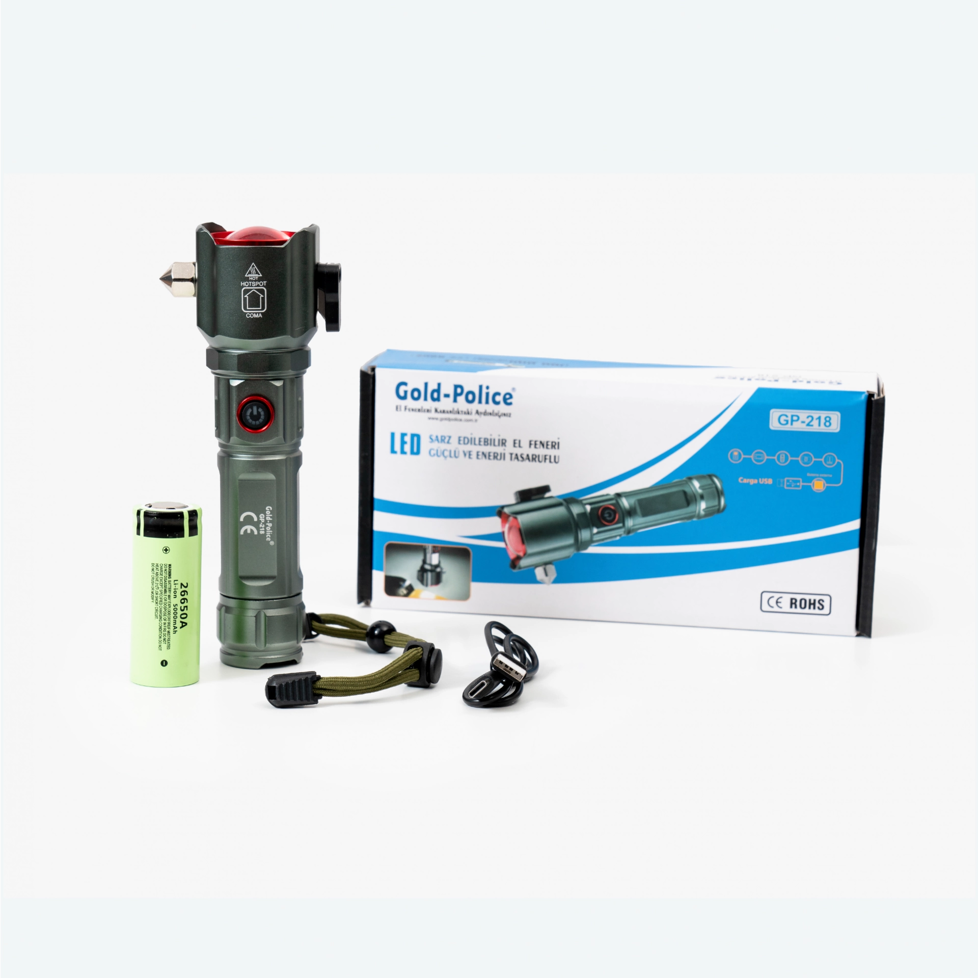 Gold Police Gp-218 Acil Durum El Feneri Güçlü Tg Led 3000 Lümen - Lisinya