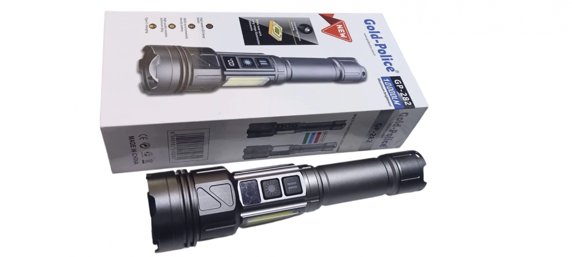 Gold-police Gp-282 Uzun Menzilli Güçlü Şarjlı 10000 Lümen El Feneri 11 Mod Çakar Işıklı Kırmızı-mavi-yeşil Led - Lisinya