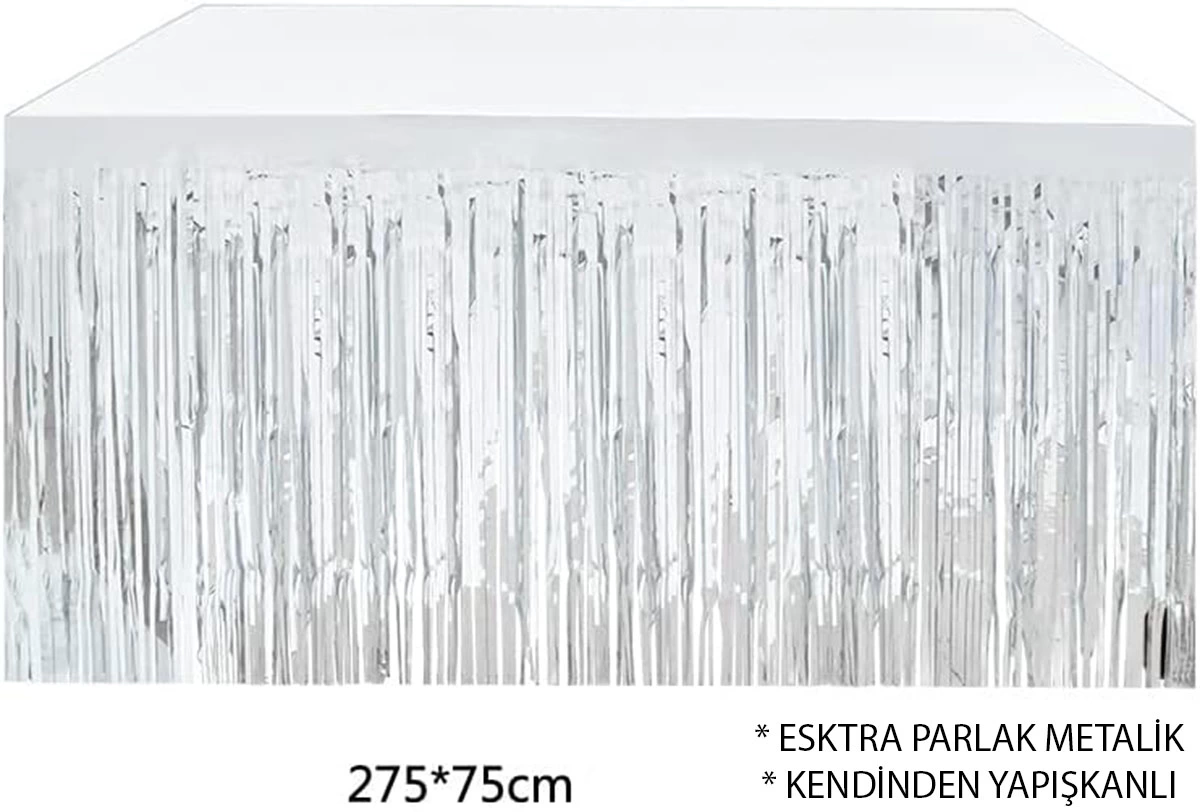 Gümüş Metalize Masa Eteği 275x75 Cm – Kendinden Yapışkanlı - Lisinya Gümüş Metalize Masa Eteği 275x75 Cm – Kendinden Yapışkanlı - Lisinya