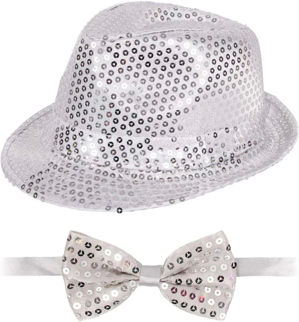 Gümüş Payetli Şapka Ve Papyon Seti – Parıltılı Yetişkin Kostüm Seti - Lisinya Gümüş Payetli Şapka Ve Papyon Seti – Parıltılı Yetişkin Kostüm Seti - Lisinya