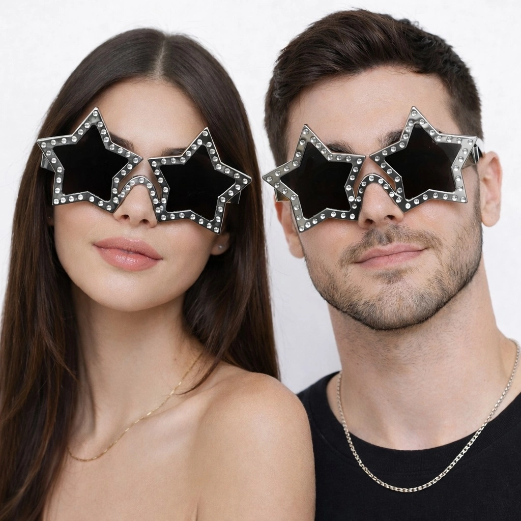 Gümüş Renk Disko Yıldızı Retro Parti Gözlüğü 16x7 Cm - Lisinya