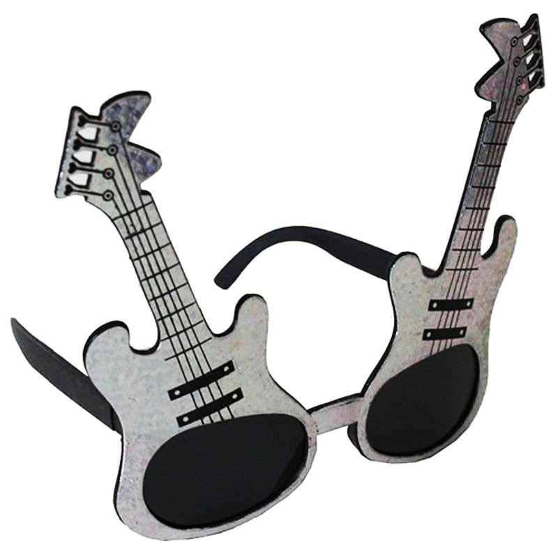Gümüş Renk Rockn Roll Gitar Şekilli Parti Gözlüğü 15x15 Cm - Lisinya